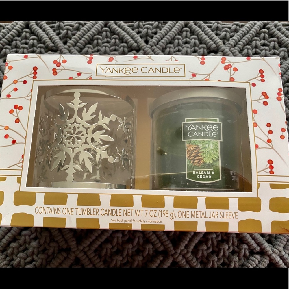 Balsam & Cedar Candle + Snowflake Metal Jar Sleeve